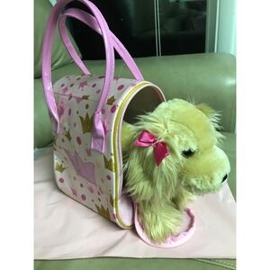 Pucci Pups Golden Retriever Plush Dog with Pink Crown Pattern Travel Carrier Bag